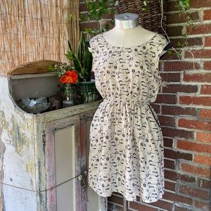 Soho Chick black/beige cotton Vespa scooter print cotton dress. Size Medium